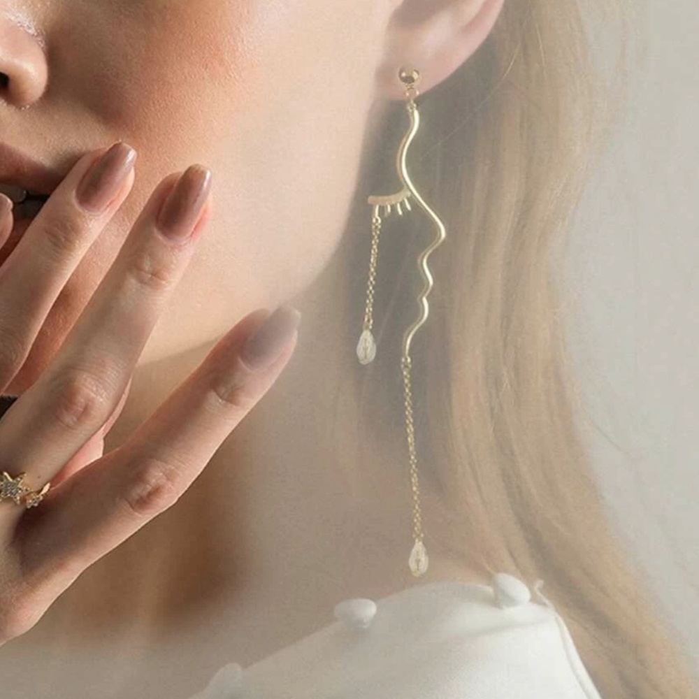 ✨ FREE Face Rhinestone Dangle Female Peasant Hipster Hippie Art Boho Earrings